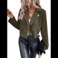 thumbnail image 1 of Chaqueta Blazer de Ante y Piel Sintética de Larga con Cremallera Corta para Mujer, Moda de Otoño. Verde XXL, 1 of 8