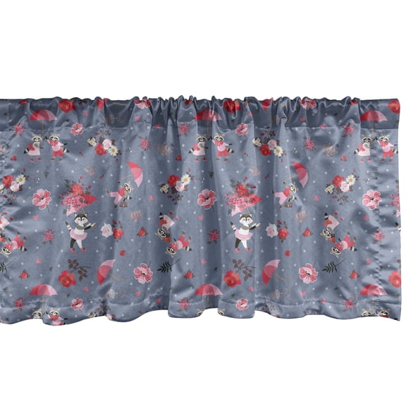 Ambesonne Romantic Valance Pack of 2, Funny Raccoons Couple Cat, 54"X12", Red Pink and Blue Grey