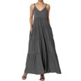 thumbnail image 1 of TheMoogan Robe Longue Maxi d'Été Décontractée pour Femme à Volants Superposés, Col en V, Camisole, Soleil, avec Poche, 1 of 1