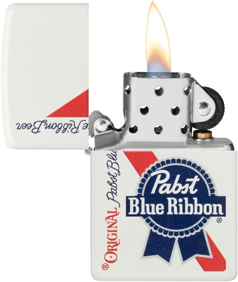 Zippo Lighter Personalized Customize Message Engrave on Backside for Pabst Blue Ribbon Windproof Lighter White Matte 48746
