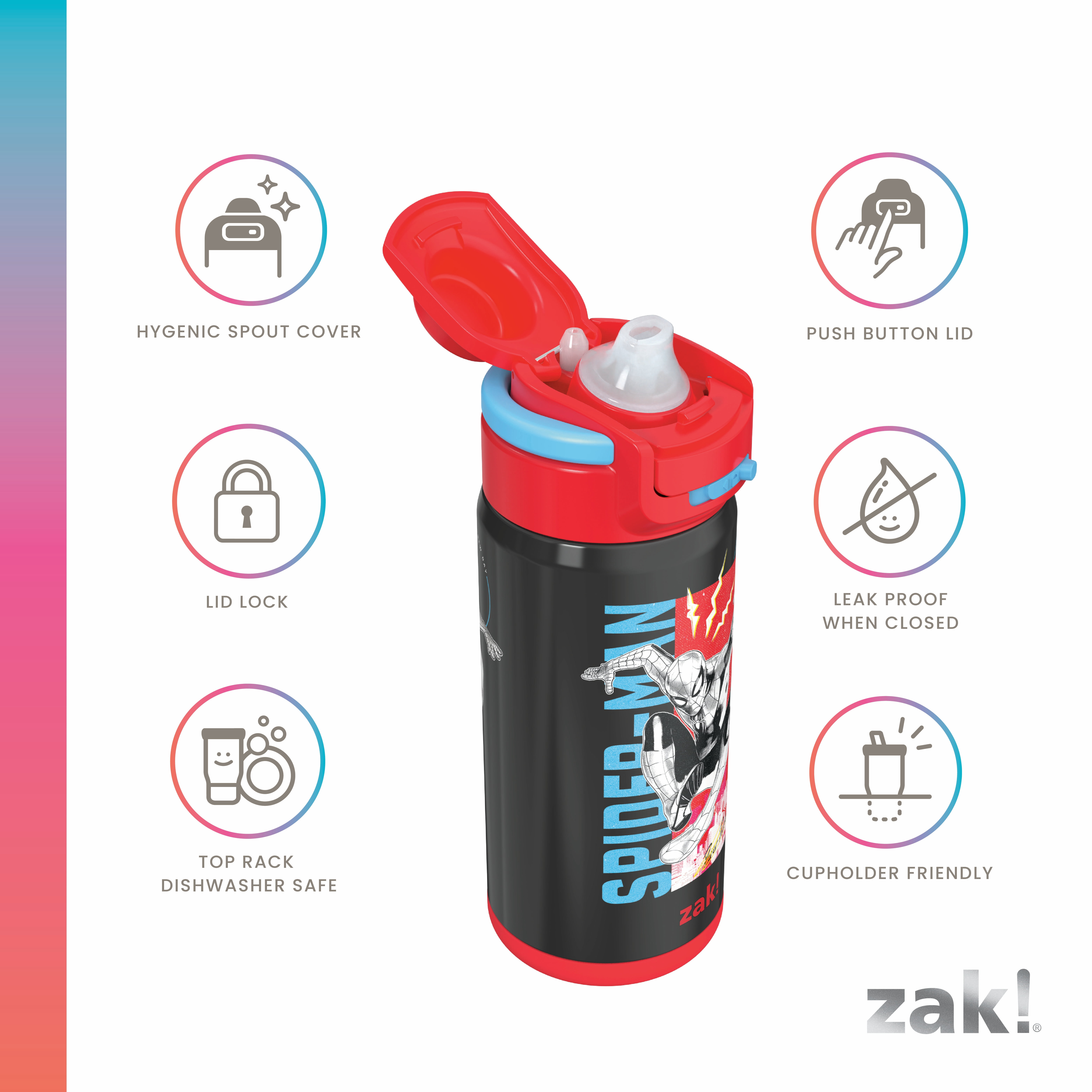Zak Designs 14oz Spiderman Lincoln Water Bottle - Black