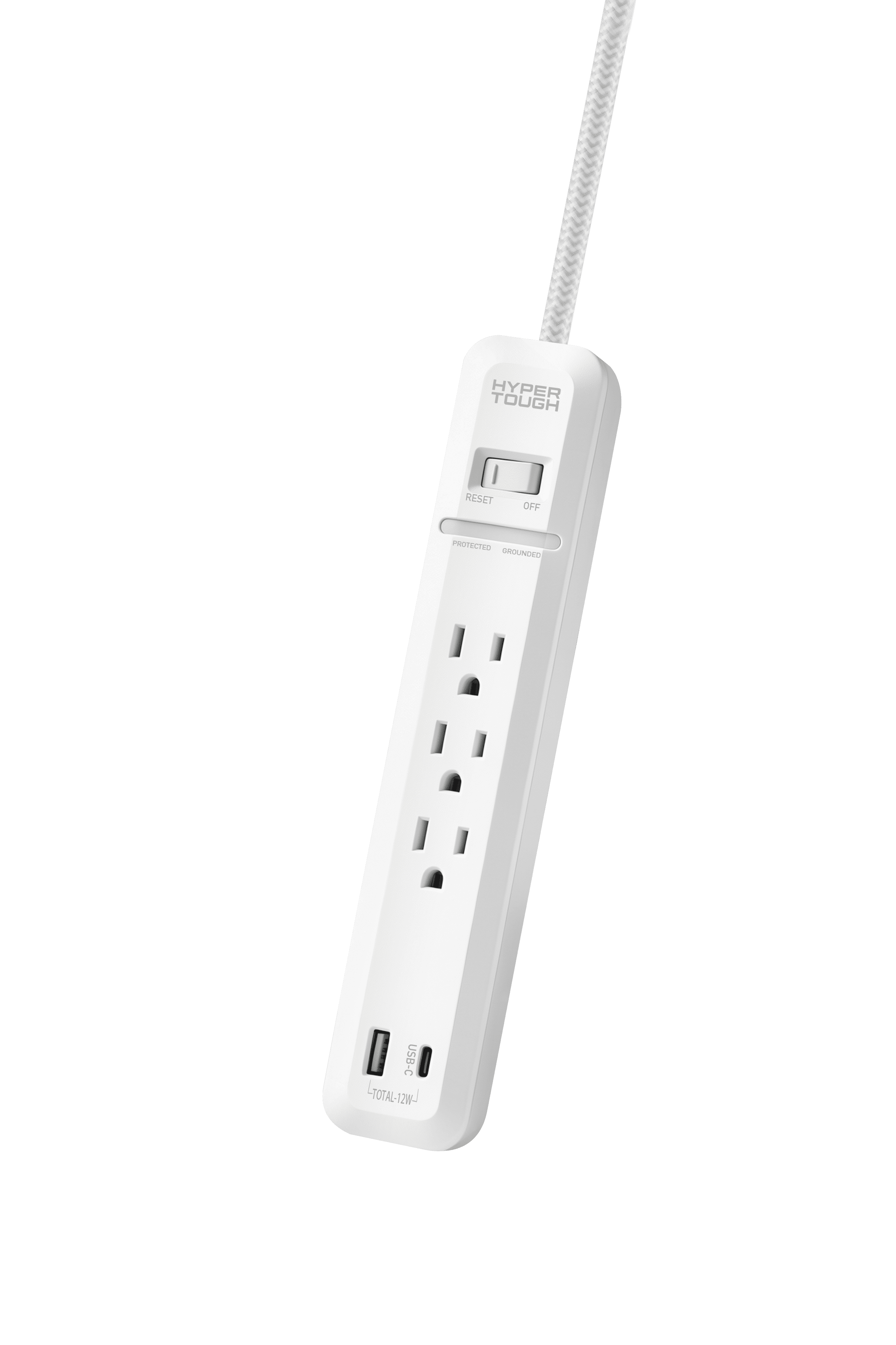 Hyper Tough Surge Protector Power Strip with USB Ports, 3 Outlets, 6ft White Cord