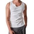 thumbnail image 3 of FRSASU Men's Wide Strap Tank Top, Sleeveless Knit Ribbed Muscle Slim Fit Workout Gym Tee Shirts White, 3 of 4