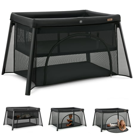 HARPPA Portable Travel Crib with Mattress, Foldable Playard for Baby and Toddler, 11lbs, Black