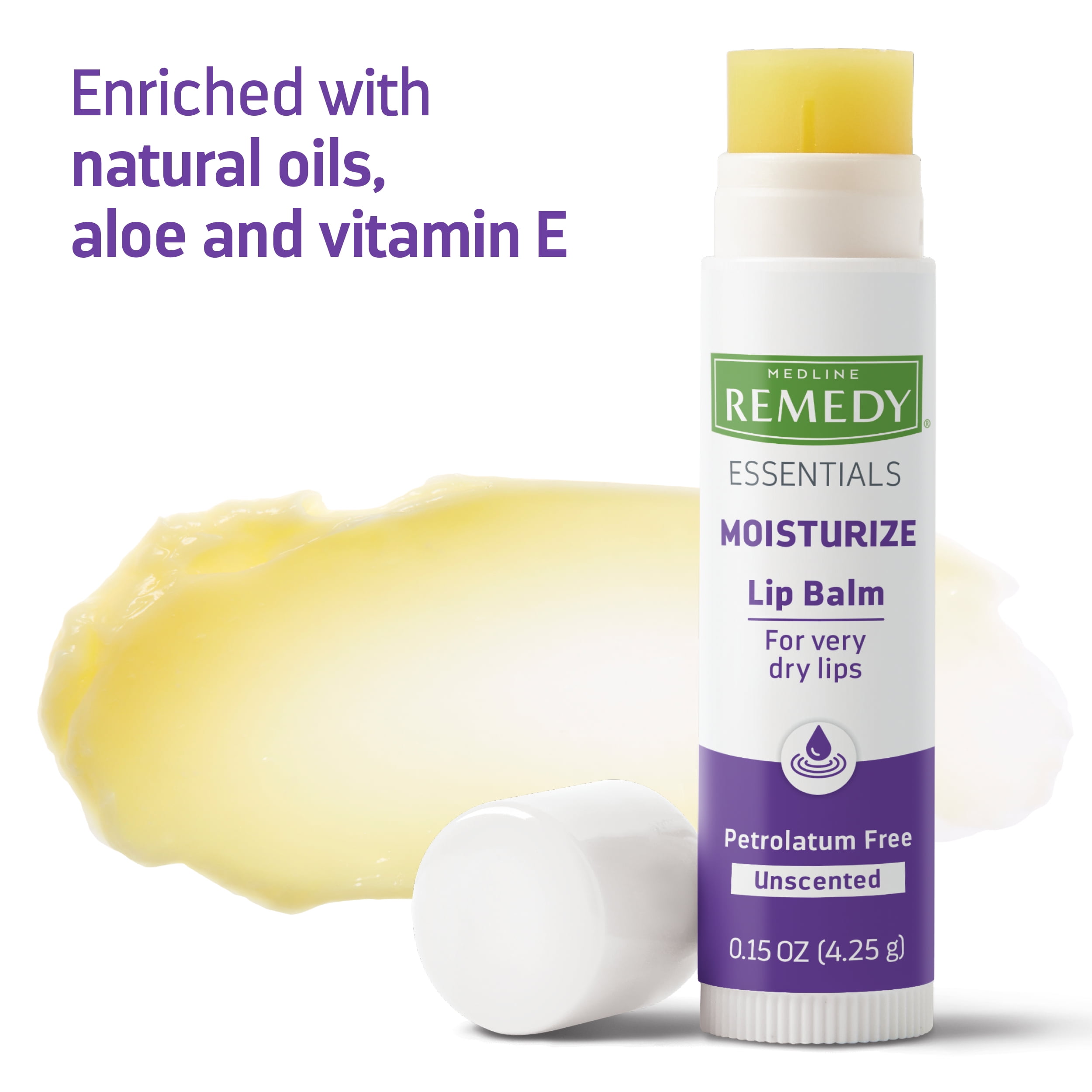 Medline Remedy Essentials Lip Balm, 36 Count, Unscented, Moisturizing, Hydrating Lip Balm, Nourish, Soothe, Revitalize Chapped Lips