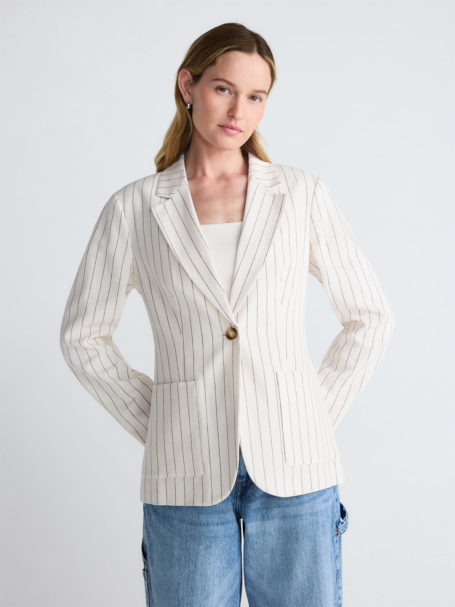 Scoop Women’s and Women's Plus Linen Blend Blazer, Sizes XS-4X