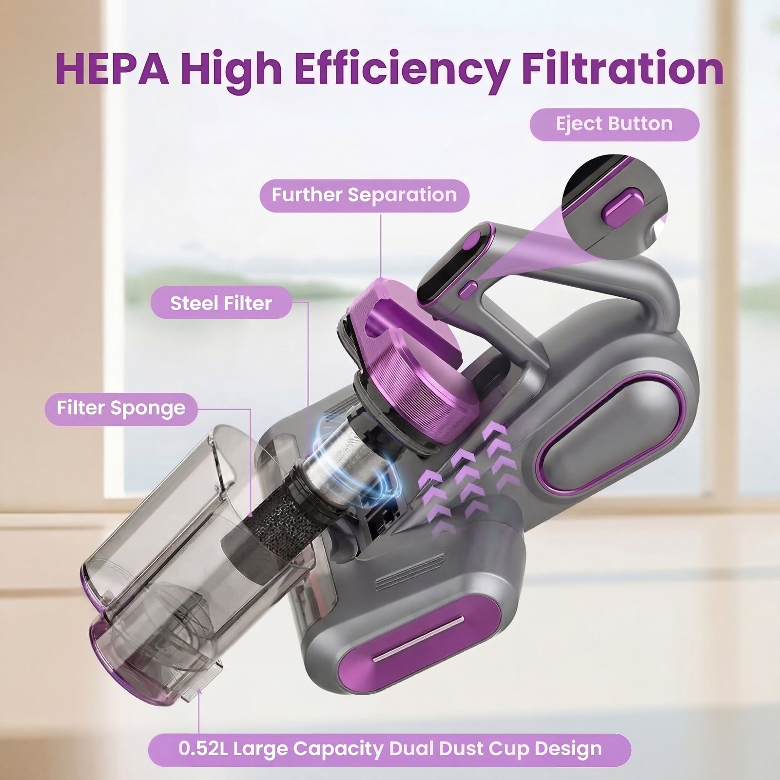 KANFUAQ Mattress Vacuum Cleaner, 18Kpa/30Mins Cordless Bed Vacuum with UV Light & LED Display, Handheld Vacuum for Bed Couch Crib Purple