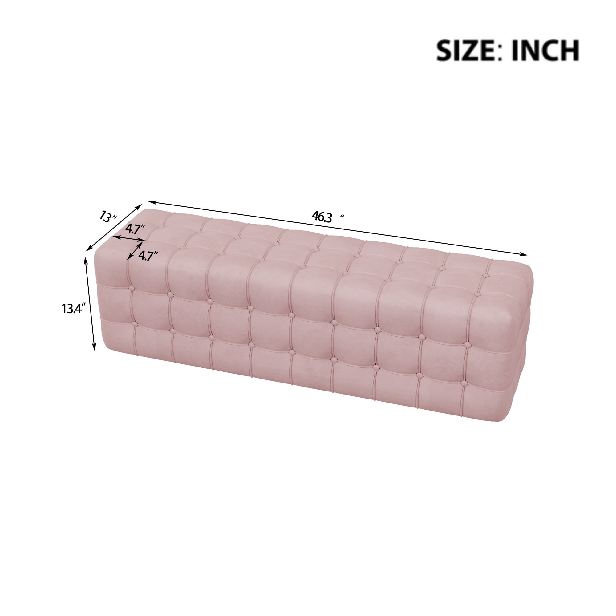 PORKISS Upholstered Ottoman, All Covered Velvet Rectangular Footstool, Wood Modern Ottoman Bench for Bedroom, No Assembly Required, Pink