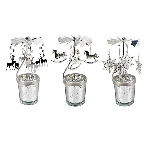 3x Candelabro giratorio Caballo y copo de nieve y alce