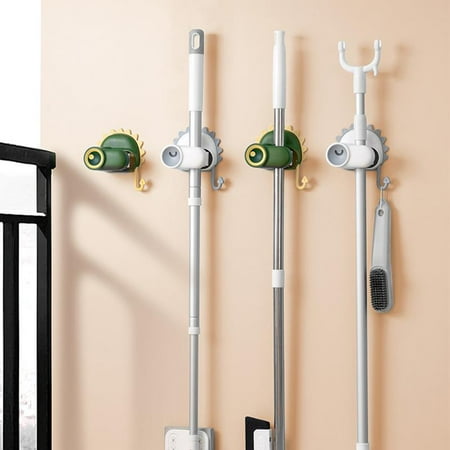 

Citystores Mop Hanger Sturdy Anti-slip Easy to Clip Non-marking Backing Punch-free Waterproof Wall Hanging Mop Hook for Bathroom Green