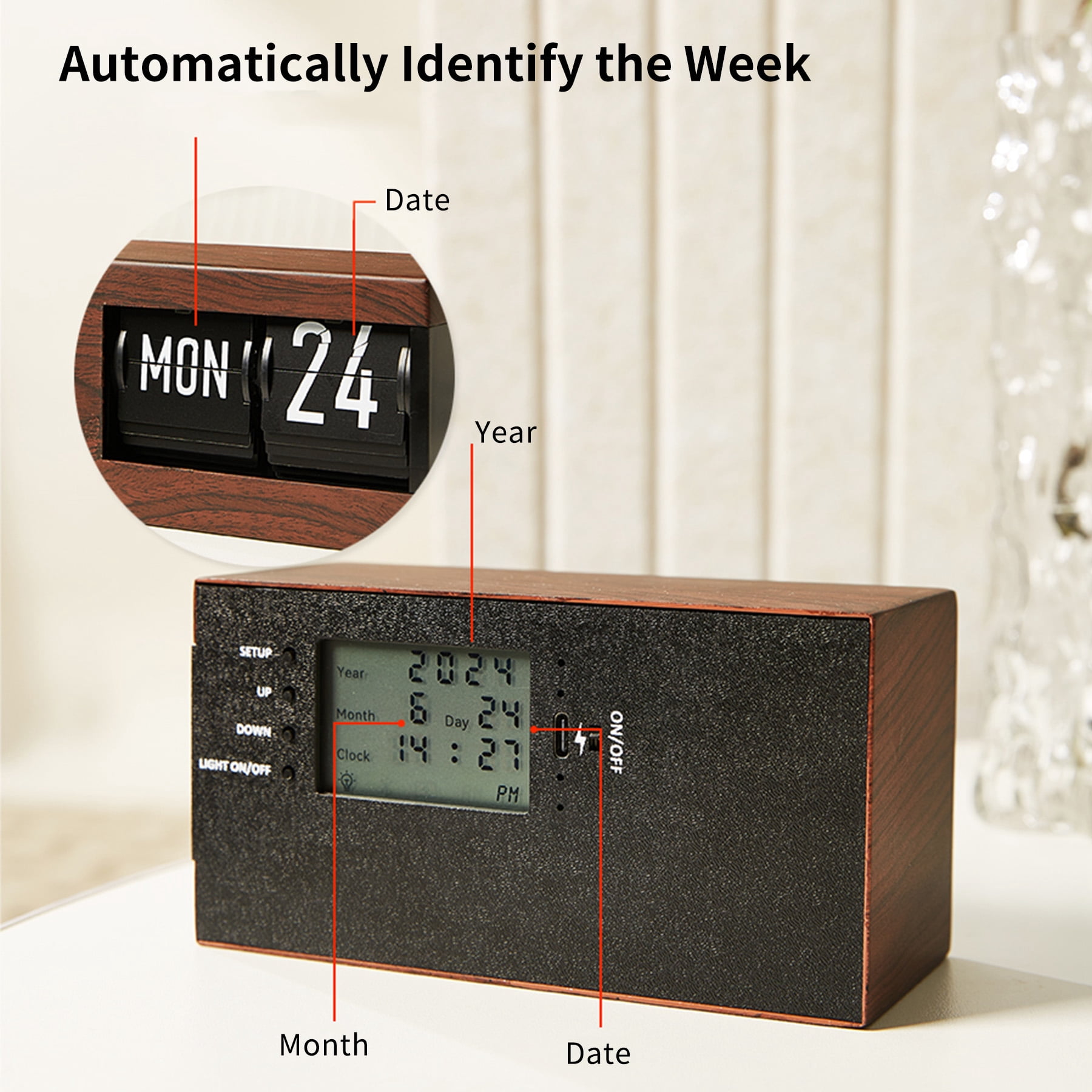 ITIGOITIE  Modern Flip Clock,Desktop decoration,Fashion calendar page turning clock,Silver