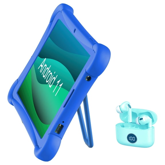 Bundle Visual Land Prestige 10” 32GB Tablet, Noise Cancellation Earbuds, Bumper, Blue