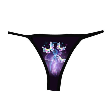 

WZHKSN Female Print Panties Navy No Trace Thongs 1-Pack