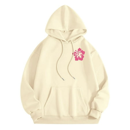 ADSSDQ Pink Palm Puff Hoodie Cute Teen Girls Hooded Pullover Graphic Hoodies Letter Print Long Sleeve Oversized Sweatshirt Beige S