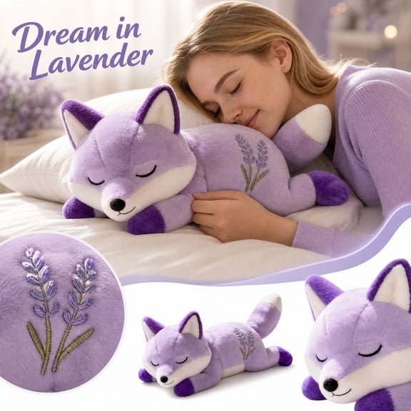 Purple Fox Stuffed Animal with Soft Plush and Embroidered Details, Cute Emotional Support Plush Toy for Bedroom Decor, Valentine's Day Gift for Women Kids