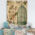 thumbnail image 2 of Designart 'Birdcage, Blue Cottage Bird and Apple Blossoms II' Floral and botanical Print on Natural Pine Wood, 2 of 3