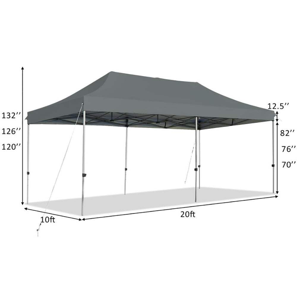 Aimee Lii 10 x 20 Feet Adjustable Folding Heavy Duty Sun Shelter with Carrying Bag, Backyard Canopy Gazebo, Gray