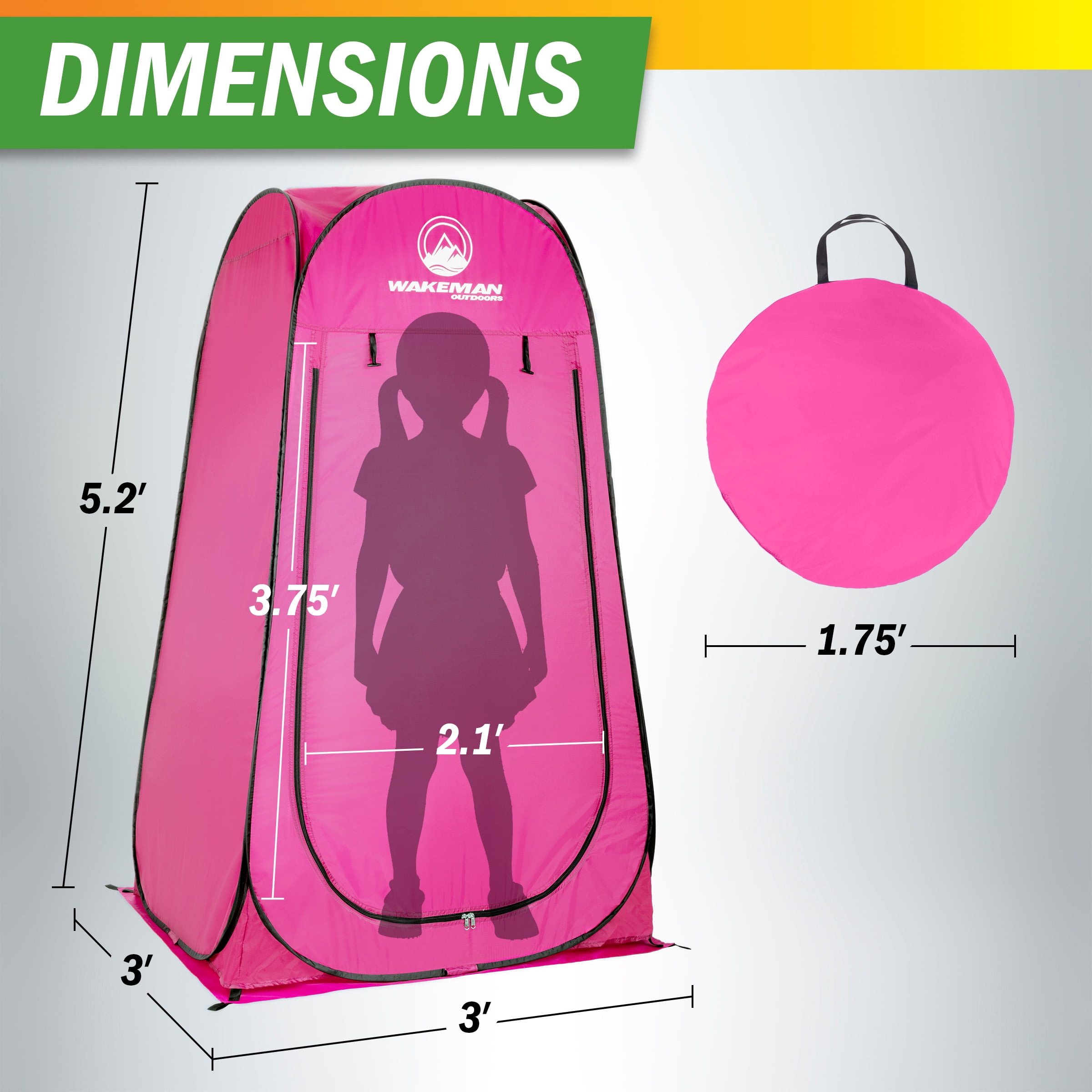 Wakeman Kid Size Pop Up Changing Tent, 3x3x5.2ft Mini Portable Toilet Stall or Dressing Room, Pink