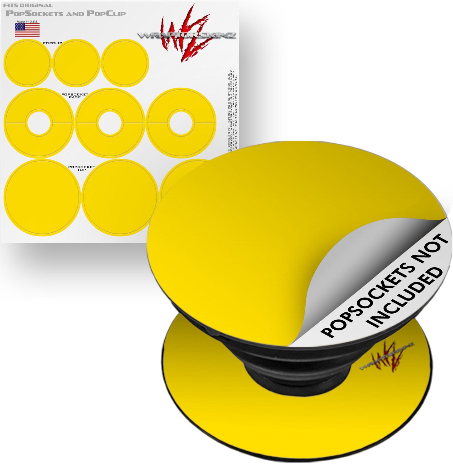 Decal Style Vinyl Skin Wrap 3 Pack for PopSockets Solids Collection Yellow (POPSOCKET NOT INCLUDED) by WraptorSkinz