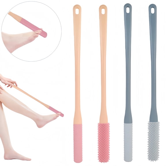 4Pcs Toe Cleaning Brush Set With Long Handle Silicone Foot Scrubber