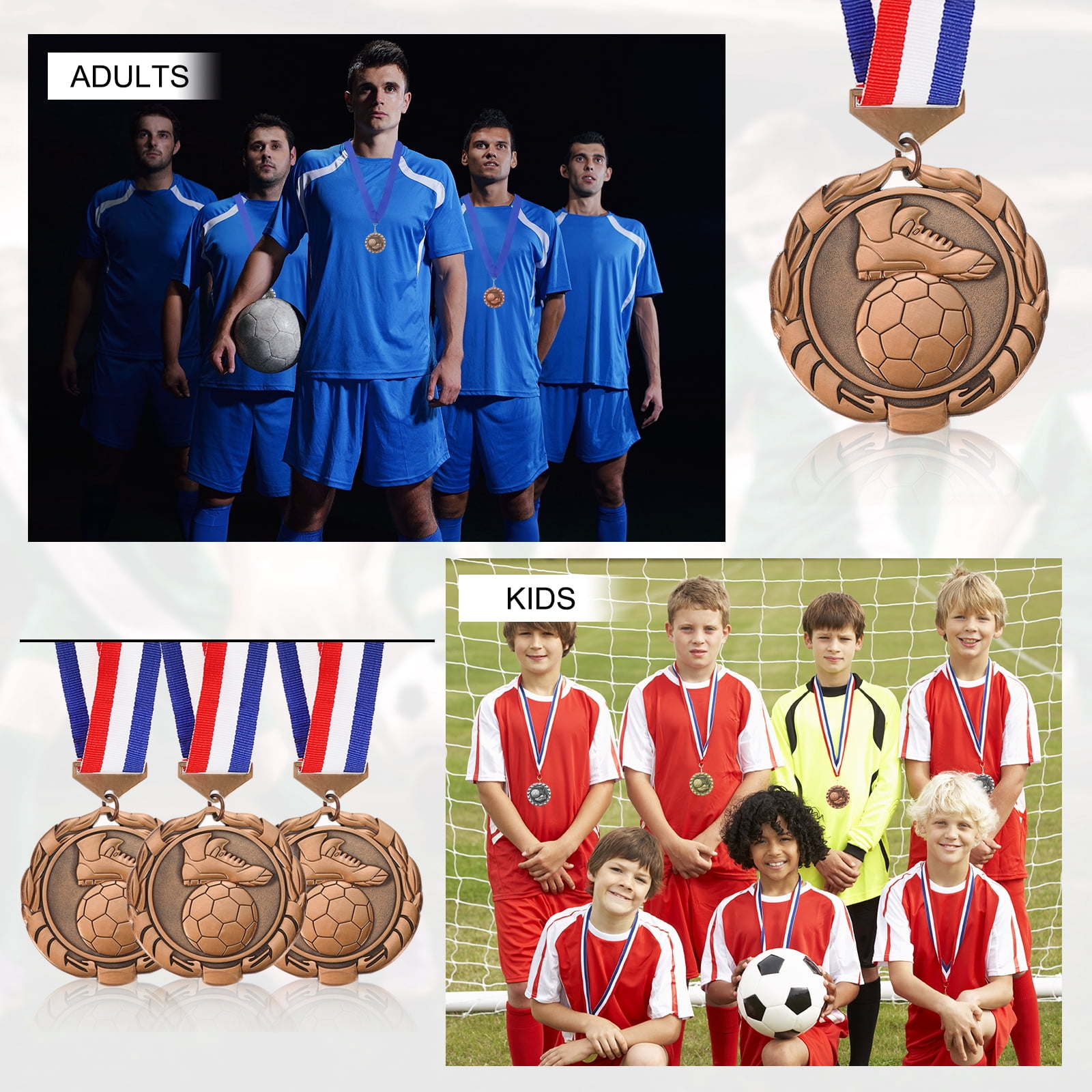 Uxcell Football Events Wheat Award Medals with Ribbons, Winner Medals Prizes for Competitions Sports Party Red