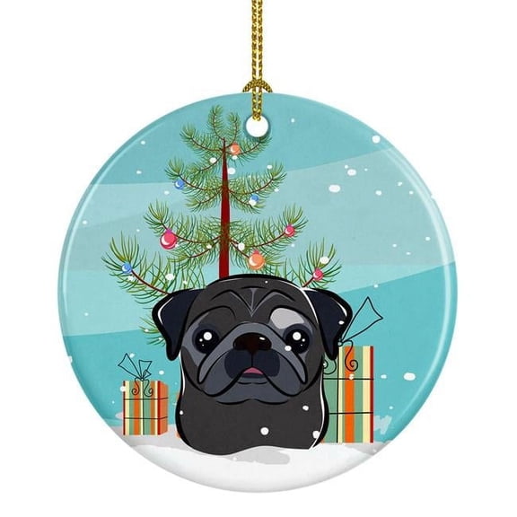 Christmas Tree & Black Pug Ceramic Ornament