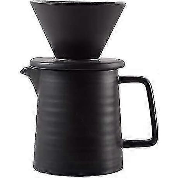 500ml pour coffee maker set, premium ceramic v60 dripper and decanter, 1-2 cup home filter coffee maker (black) 26s