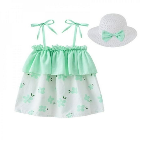 

Promotion!Toddler Baby Clothes Set Summer Infant Toddler Beachwear Dresses Cute Printed Princess Dress with Hat Outfit Set