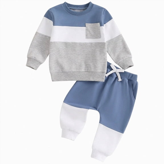 TOWED22 Toddler Baby Boys Fall Winter Clothes Set Long Sleeve Sweatshirt and Pants Outfit 2 Piece Casual Clothing(Sky Blue,2-3 Y)