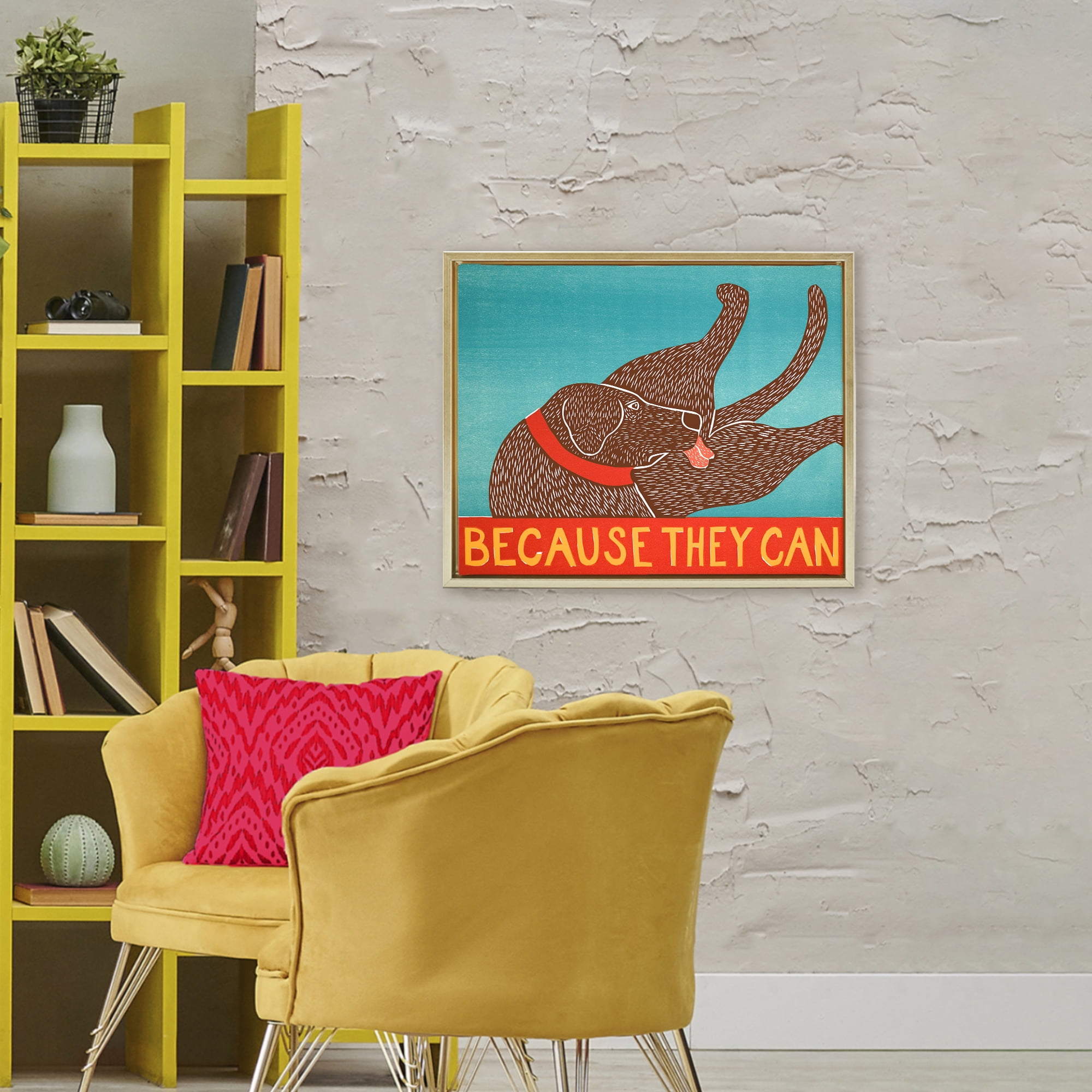 Because They Can Funny Dog Gold Framed Floater Canvas Wall Art, design by Stephen Huneck