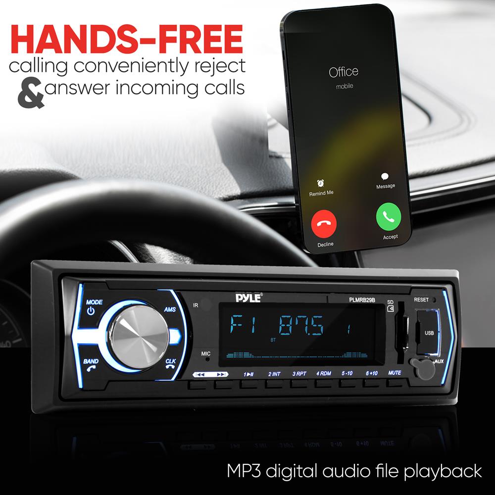 Pyle Single-DIN In-Dash Digital Marine Stereo Receiver with Bluetooth (Black)