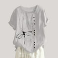 thumbnail image 3 of Scyoekwg Hauts Habillés pour Femmes Tendance Col Rond Boutons Manches Retroussables Hauts Mode Imprimé Graphique T-Shirt Confortable Manches Courtes T-Shirts Décontractés Amples Été Blouses Légères (Blanc, m), 3 of 5