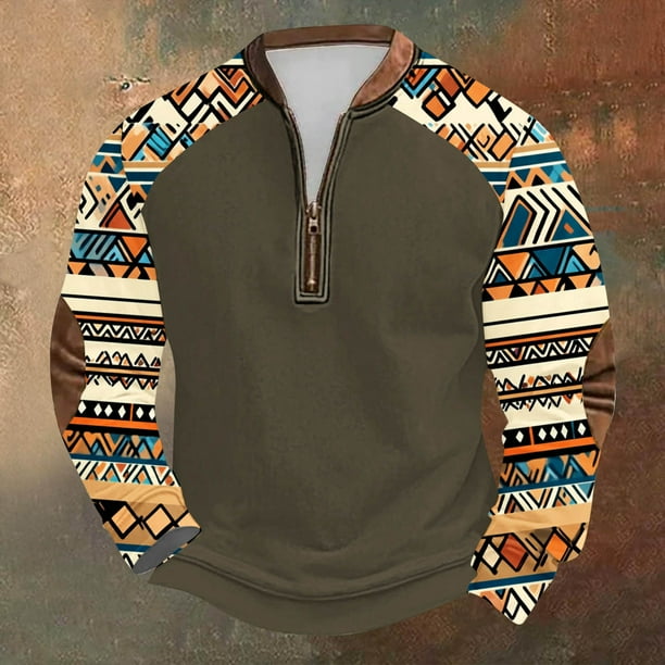 Blusas y camisas de manga larga con cuello redondo para hombre Sudadera con puños en los hombros estampada para hombre Blusa de poliéster de manga larga con cuello redondo para hombre