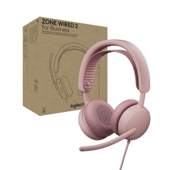 Auriculares Logitech Zone Wired 2 ANC con cable USB-C USB-A Rosa