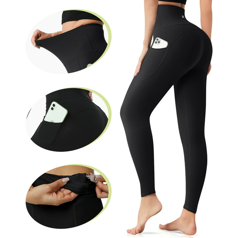 UUE 28Black Leggings with Pockets for Women, High Waisted Yoga Pants Tummy  Control, Workout Tights Leggings Full Length