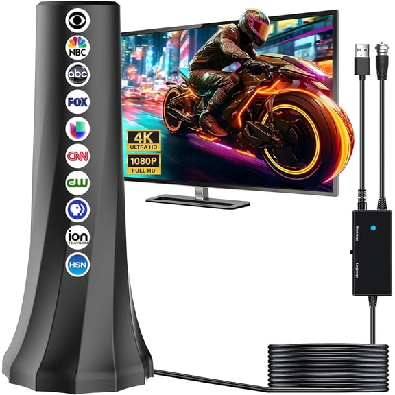 2026 TV Antenna for Smart TV and Old TV, 1900  Miles Range HD Digital TV Antenna Indoor with 360 °   Signal Strongest Booster, Supports Local Channels 1080P 4K Reception 16.41FT Long Cable