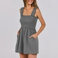 thumbnail image 5 of Women's Summer Casual Smocked Romper Dress Look Ruffle Tank Short Jumpsuit with Pocket Wide Leg Beach Vacation Playsuit, Gray, L, 5 of 7
