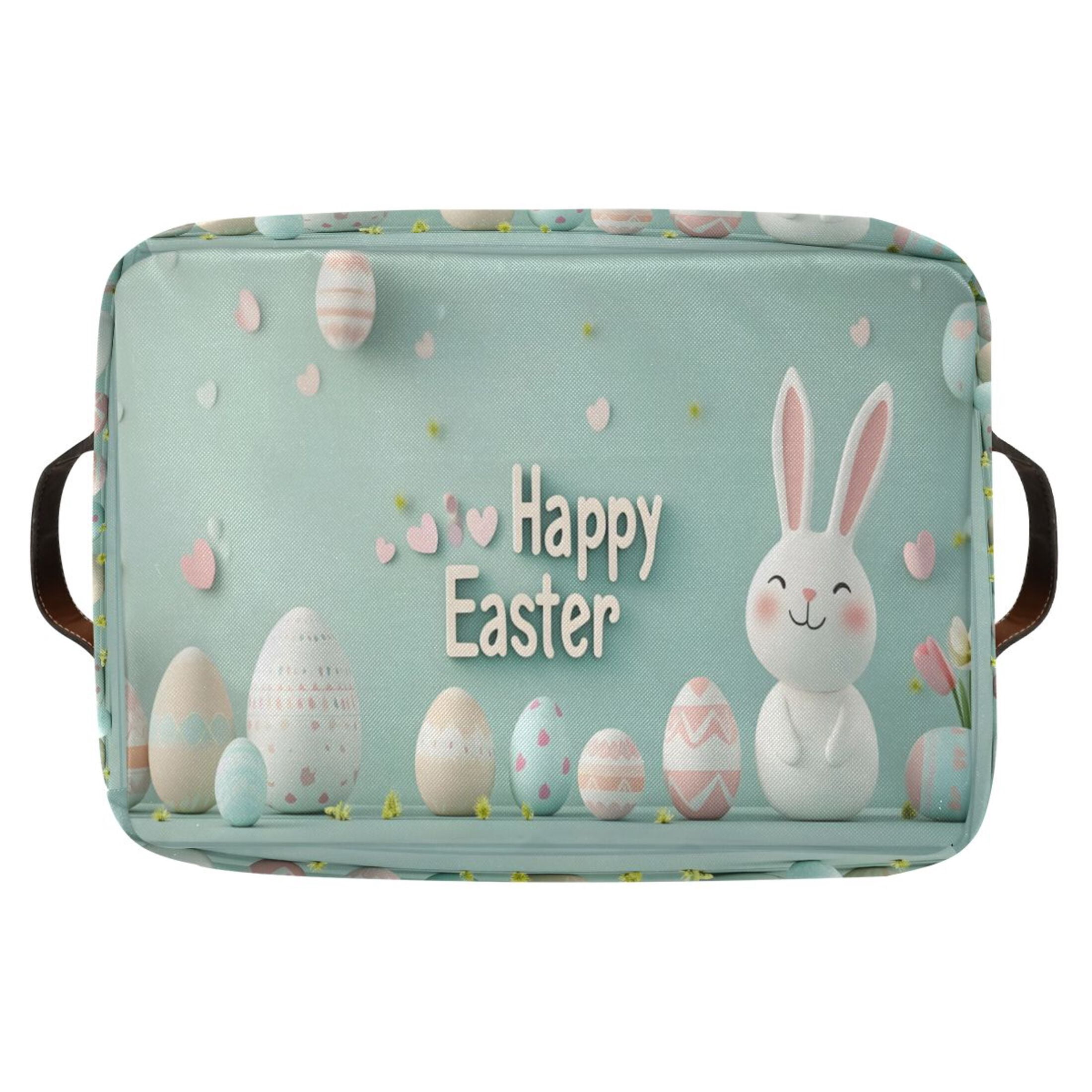 Ryvnso Cute Easter Bunny and Eggs Storage Basket Large Bin Foldable Boxes Toys Organizer 14.2x10.2x8.3in 2 PCs