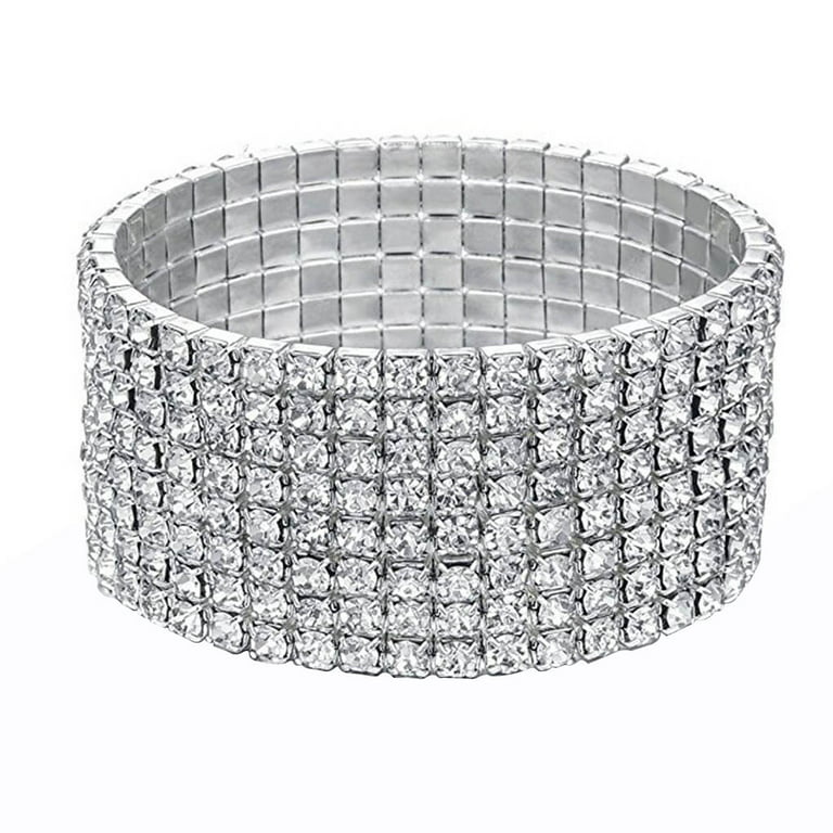 1111Fourone Full Crystal Rhinestone for Women Alloy Bangle Elastic Wedding Jewelry - Walmart.com
