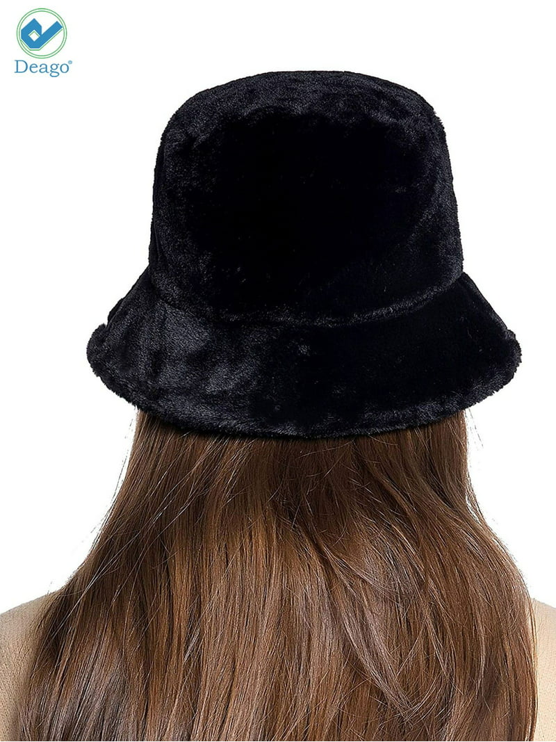 Belicoso Por ley Escalera Deago Winter Bucket Hat for Women Warm Hats Vintage Faux Fur Wool Outdoor  Fisherman Cap (Black) - Walmart.com