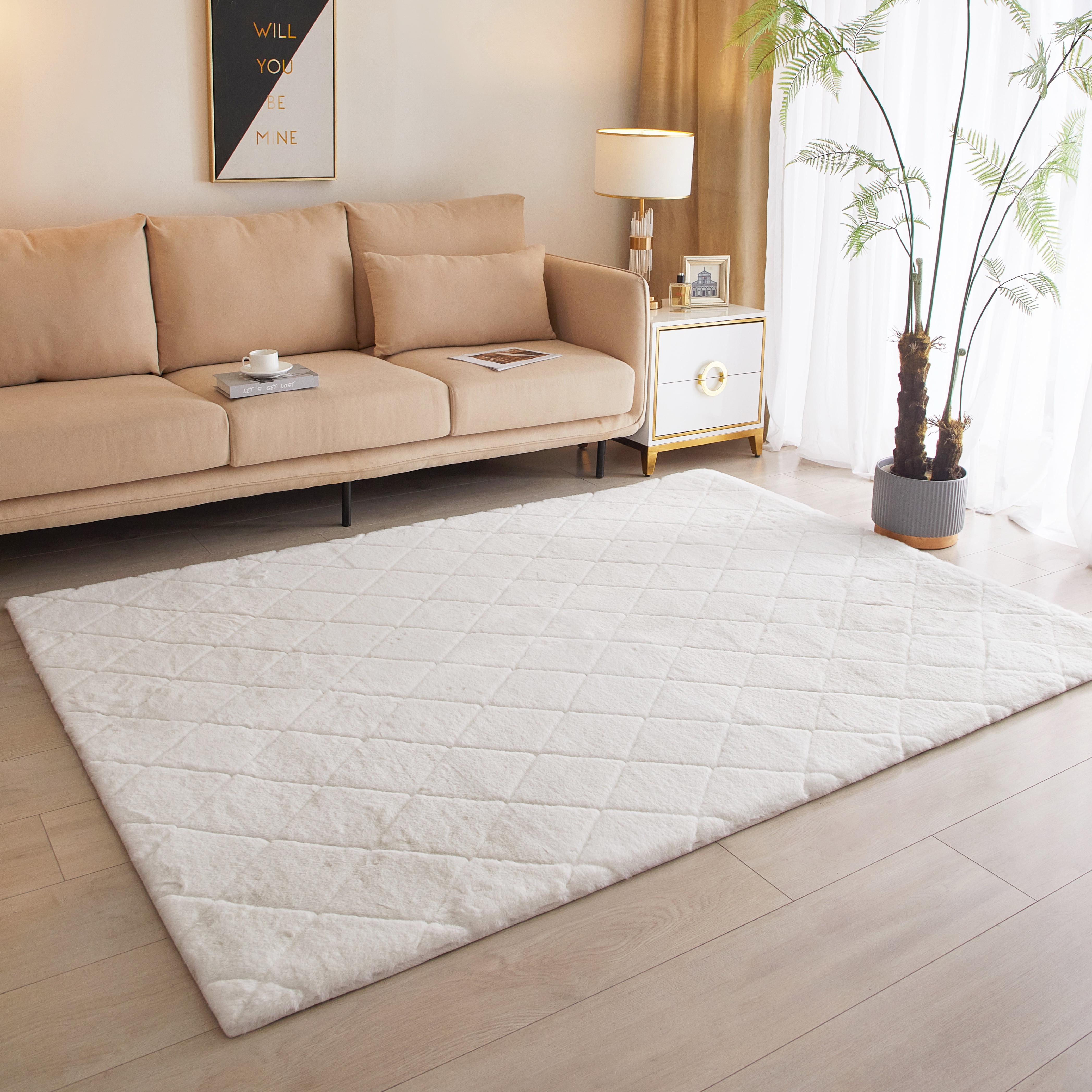 Better Homes & Gardens Diamond Fur Rug For Adults, White, 5'x7'