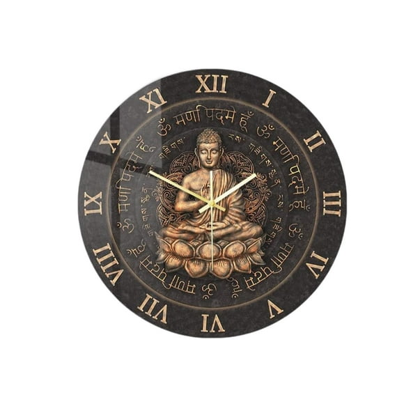 veasfak Wall Clock Decorative Analog Clock Non Ticking for Living Room Bathroom Home Buddha