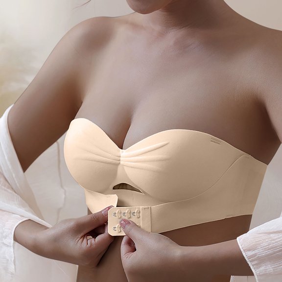 Xucatan Strapless Bra for Women, Invisible Push Up Adhesive Bra, Wirefree Backless Bandeau Top, Lightly Lined Anti Slip for Evening Dress Gift