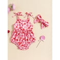thumbnail image 2 of Newborn Baby Girl Summer Outfit Sleeveless Tie Strap Fruit/Floral Print Romper Bodysuit with Headband Set Cute Clothes, 2 of 7