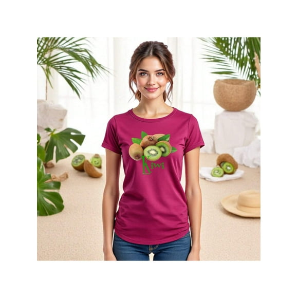 Playera Blusa De KIWI – Estilo Tropical que Te Llena de Vida Ropa Para Mujer Color Rosa Dorado Talla Chica Marca Emil SaEs