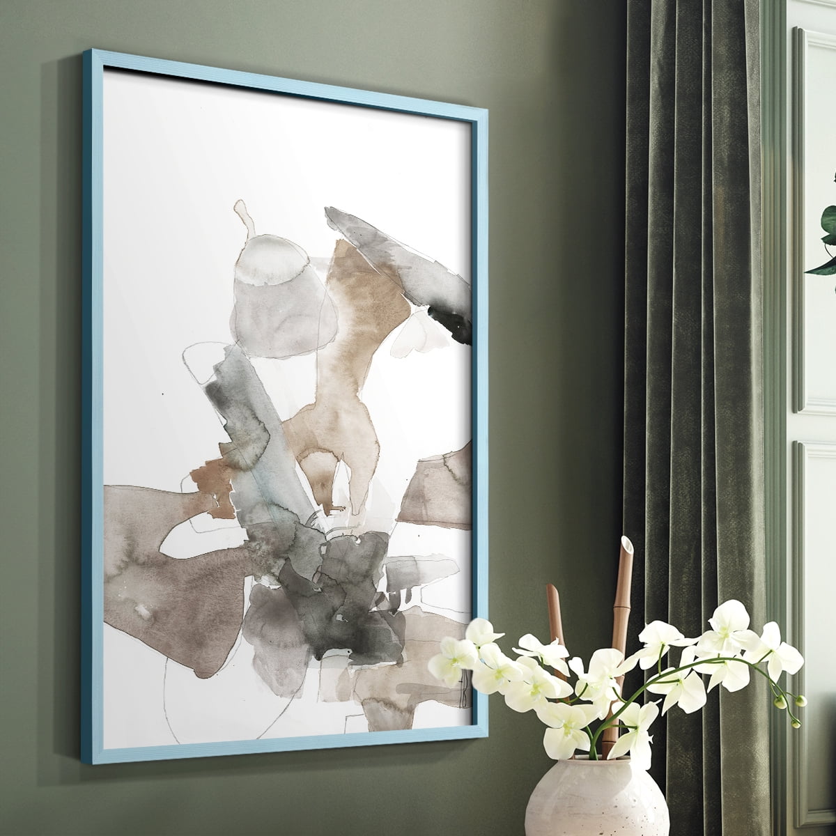 Untitled VIII V31 Framed Print in Blue Solid Wood Framed Print No Nail Hanging