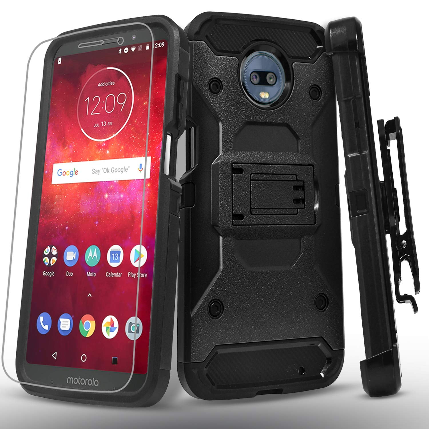 Moto Z3 Play Case, Moto Z3 Case, With [Tempered Glass