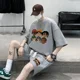 thumbnail image 3 of Traje de verano estilo gofre para hombre, camiseta de manga corta, estilo Hong Kong, ropa de calle coreana, pantalones cortos informales, conjunto de dos piezas, 3 of 5