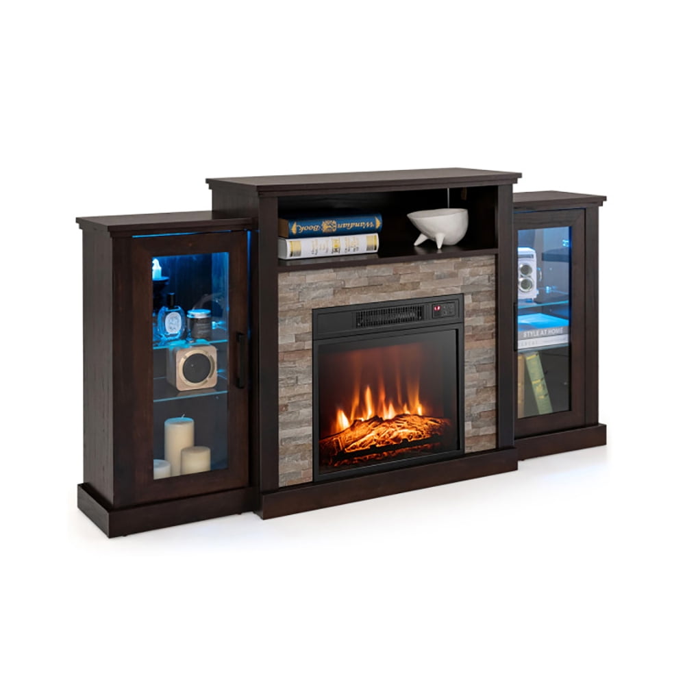 Finihen TV Stand, TV Cabinet, Fireplace TV Stand with 16-Color Led Lights for TVs up to 65 Inch, for Living Room, Bedroom, Dark Brown