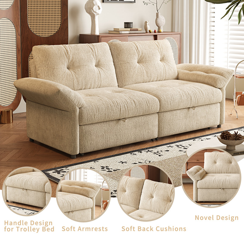 81.5" Convertible Sofa Bed, 2-in-1 Sleeper Sofa with Plush Chenille Fabric, High-Resilience Foam, Solid Wood Frame, Chenille Sofa Couch for Living Room, Guest Room, Apartment